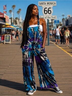 Tie-Dye Wide-Leg Jumpsuit in Blue & Purple